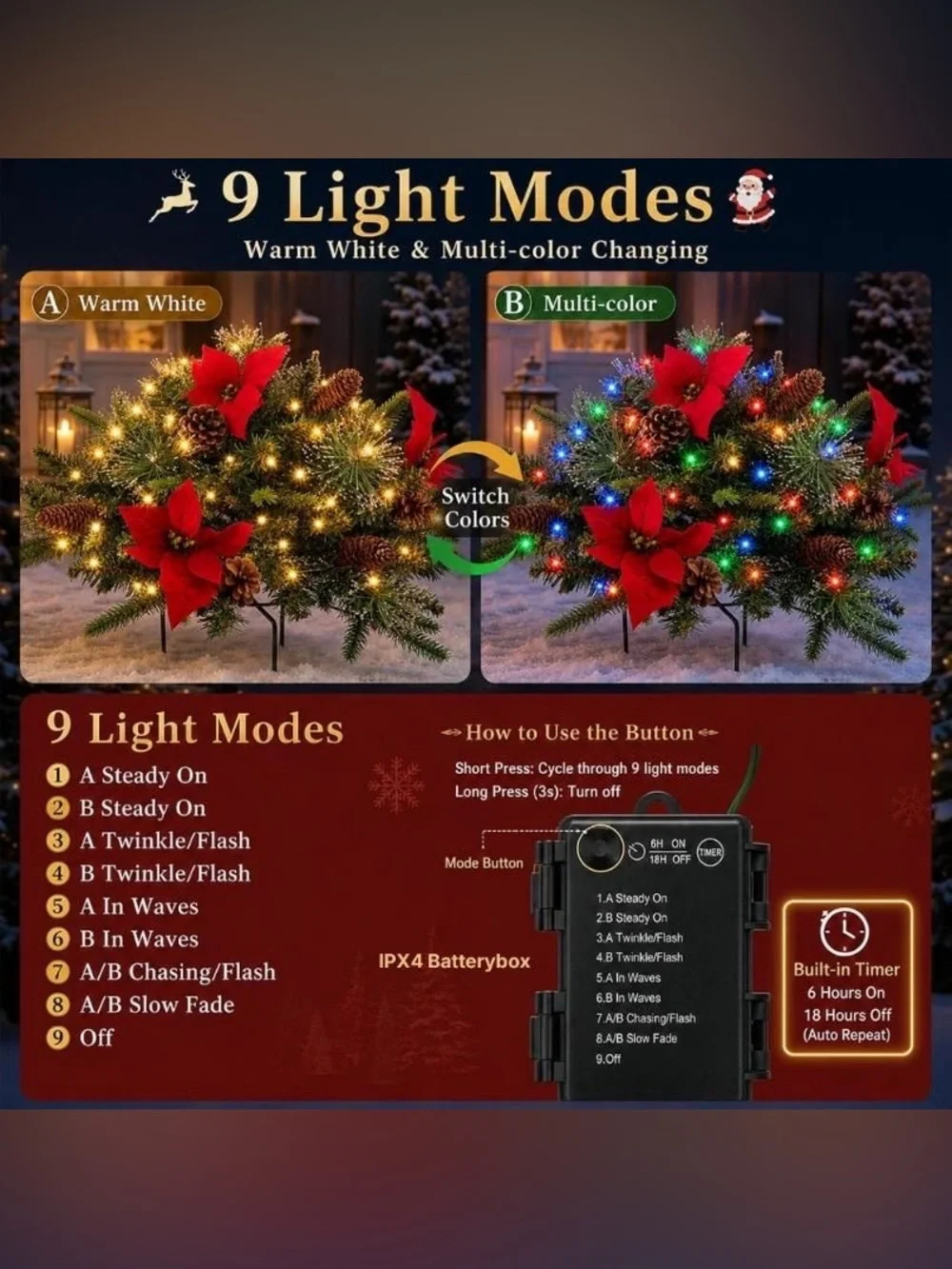 Holiday string lights on wreath